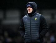 30 January 2022; Injured Donegal footballer Hugh McFadden watches the warm-up before the Allianz Football League Division 1 match between Mayo and Donegal at Markievicz Park in Sligo. Photo by Piaras Ó Mídheach/Sportsfile