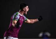 1 February 2022; Tomo Culhane of NUI Galway celebrates scoring his side's second goal during the Electric Ireland HE GAA Sigerson Cup Round 2 match between NUI Galway and Letterkenny IT at the Dangan Sports Campus in Galway. Photo by Piaras Ó Mídheach/Sportsfile