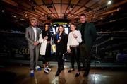 2 February 2022; Jake Paul of MVP, left, with, from left to right, Amanda Serrano, presenter Tina Cervasio, Katie Taylor and promoter Eddie Hearn during a press tour ahead of their WBA, WBC, IBF, WBO, and The Ring lightweight title bout at Chase Square in Madison Square Garden, New York, USA. Photo by Michelle Farsi / Matchroom Boxing via Sportsfile