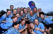 2 February 2022; The UCD team celebrate with the Kay Bowen cup after the final of the Maxol Kay Bowen Cup between UCD and NUI Galway at Barnhall RFC in Leixlip, Kildare, which saw UCD victorious in an exciting  50 – 0 win. Photo by Brendan Moran/Sportsfile