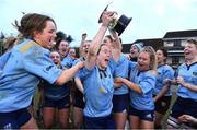 2 February 2022; UCD captain Alannah Boyle and her teammates celebrate with the Kay Bowen cup after the final of the Maxol Kay Bowen Cup between UCD and NUI Galway at Barnhall RFC in Leixlip, Kildare, which saw UCD victorious in an exciting  50 – 0 win. Photo by Brendan Moran/Sportsfile