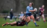 2 February 2022; Emma Kelly of UCD is tackled by Mia Williams of NUI Galway during the final of the Maxol Kay Bowen Cup between UCD and NUI Galway at Barnhall RFC in Leixlip, Kildare, which saw UCD victorious in an exciting  50 – 0 win. Photo by Brendan Moran/Sportsfile