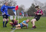 2 February 2022; Tara Hegarty of UCD scores a try during the final of the Maxol Kay Bowen Cup between UCD and NUI Galway at Barnhall RFC in Leixlip, Kildare, which saw UCD victorious in an exciting  50 – 0 win. Photo by Brendan Moran/Sportsfile