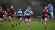 2 February 2022; Emma Kelly of UCD breaks away from Mia Williams of NUI Galway during the final of the Maxol Kay Bowen Cup between UCD and NUI Galway at Barnhall RFC in Leixlip, Kildare, which saw UCD victorious in an exciting  50 – 0 win. Photo by Brendan Moran/Sportsfile