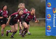 2 February 2022; NUI Galway players, Charlotte Millar, left, and Molly Ager during the final of the Maxol Kay Bowen Cup between UCD and NUI Galway at Barnhall RFC in Leixlip, Kildare, which saw UCD victorious in an exciting  50 – 0 win. Photo by Brendan Moran/Sportsfile