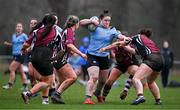 2 February 2022; Grace Fennell of UCD is tackled by Saoirse Egan of NUI Galway during the final of the Maxol Kay Bowen Cup between UCD and NUI Galway at Barnhall RFC in Leixlip, Kildare, which saw UCD victorious in an exciting  50 – 0 win. Photo by Brendan Moran/Sportsfile