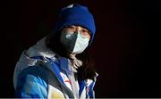 4 February 2022: An official wearing a Beijing 2022 facemask before the opening ceremony of the Beijing 2022 Winter Olympic Games at National Stadium in Beijing, China. Photo by Ramsey Cardy/Sportsfile