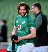 4 February 2022; Mack Hansen arrives for the Ireland captain's run at Aviva Stadium in Dublin. Photo by Brendan Moran/Sportsfile