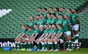 4 February 2022; The Ireland team pose for a squad phot with IRFU president Des Kavanagh before the Ireland captain's run at Aviva Stadium in Dublin. Photo by Brendan Moran/Sportsfile