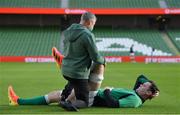 4 February 2022; James Ryan with team chartered physiotherapist Keith Fox during the Ireland captain's run at Aviva Stadium in Dublin. Photo by Brendan Moran/Sportsfile