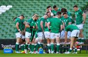 4 February 2022; The Ireland squad prepare for their squad photo before the Ireland captain's run at Aviva Stadium in Dublin. Photo by Brendan Moran/Sportsfile