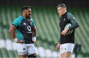 4 February 2022; Bundee Aki, left, and Garry Ringrose during the Ireland captain's run at Aviva Stadium in Dublin. Photo by Brendan Moran/Sportsfile