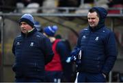 30 January 2022; Monaghan manager Seamus McEnaney, left, with backroom staff member Tony Graham before the Allianz Football League Division 1 match between Tyrone and Monaghan at O'Neill's Healy Park in Omagh, Tyrone. Photo by Brendan Moran/Sportsfile