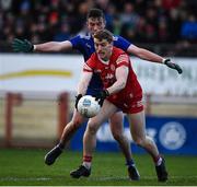 30 January 2022; Peter Harte of Tyrone in action against Shane Carey of Monaghan during the Allianz Football League Division 1 match between Tyrone and Monaghan at O'Neill's Healy Park in Omagh, Tyrone. Photo by Brendan Moran/Sportsfile