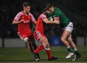4 February 2022; Fionn Gibbons of Ireland is tackled by Daniel Edwards of Wales during the U20 Six Nations Rugby Championship match between Ireland and Wales at Musgrave Park in Cork. Photo by Piaras Ó Mídheach/Sportsfile