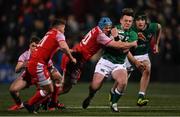 4 February 2022; Josh Hanlon of Ireland is tackled by Tom Cowan of Wales during the U20 Six Nations Rugby Championship match between Ireland and Wales at Musgrave Park in Cork. Photo by Piaras Ó Mídheach/Sportsfile