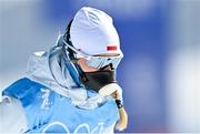 5 February 2022: A Poland skier, wearing a face mask, during a training session on day one of the Beijing 2022 Winter Olympic Games at National Cross Country Skiing Centre in Zhangjiakou, China. Photo by Ramsey Cardy/Sportsfile Photo by Ramsey Cardy/Sportsfile