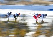 5 February 2022: Athletes, from right, Krista Parmakoski of Finland, Natalia Nepryaeva of ROC, Katharina Hennig of Germany and Therese Johaug of Norway during the Women's 7.5km + 7.5km skiathlon event on day one of the Beijing 2022 Winter Olympic Games at National Cross Country Skiing Centre in Zhangjiakou, China. Photo by Ramsey Cardy/Sportsfile