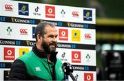 5 February 2022; Ireland head coach Andy Farrell is interviewed before the Guinness Six Nations Rugby Championship match between Ireland and Wales at the Aviva Stadium in Dublin. Photo by Harry Murphy/Sportsfile