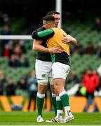 5 February 2022; Jack Conan of Ireland, left, and teammate James Hume embrace before the Guinness Six Nations Rugby Championship match between Ireland and Wales at the Aviva Stadium in Dublin. Photo by Harry Murphy/Sportsfile