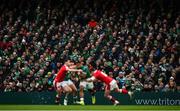 5 February 2022; Supporters watch on during the Guinness Six Nations Rugby Championship match between Ireland and Wales at the Aviva Stadium in Dublin. Photo by Harry Murphy/Sportsfile