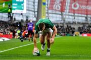 5 February 2022; Andrew Conway of Ireland scores his, second, and his side's third try during the Guinness Six Nations Rugby Championship match between Ireland and Wales at the Aviva Stadium in Dublin. Photo by Brendan Moran/Sportsfile