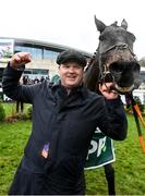 5 February 2022; Trainer Gordon Elliott celebrates after sending out Conflated to win the Paddy Power Irish Gold Cup during day one of the Dublin Racing Festival at Leopardstown Racecourse in Dublin. Photo by Seb Daly/Sportsfile