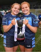 5 February 2022; Twin sisters Claire Gannon, left, and Aisling Gannon of CLG Naomh Jude with the cup after the 2021 currentaccount.ie All-Ireland Ladies Junior Club Football Championship Final match between Mullinahone LGF, Tipperary and CLG Naomh Jude, Dublin at Baltinglass GAA in Baltinglass, Wicklow. Photo by Matt Browne/Sportsfile