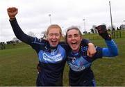5 February 2022; Leah Butler, left, and player of the match Hannah Hegarty of CLG Naomh Jude celebrate after the 2021 currentaccount.ie All-Ireland Ladies Junior Club Football Championship Final match between Mullinahone LGF, Tipperary and CLG Naomh Jude, Dublin at Baltinglass GAA in Baltinglass, Wicklow. Photo by Matt Browne/Sportsfile