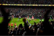 5 February 2022; Spectators celebrate as Garry Ringrose of Ireland scores his side's fourth try during the Guinness Six Nations Rugby Championship match between Ireland and Wales at the Aviva Stadium in Dublin. Photo by Harry Murphy/Sportsfile