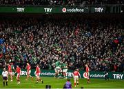 5 February 2022; Ireland players celebrate after Garry Ringrose scored their side's fourth try during the Guinness Six Nations Rugby Championship match between Ireland and Wales at the Aviva Stadium in Dublin. Photo by Harry Murphy/Sportsfile