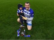5 February 2022; Naas hurler Shane Walsh celebrates with his son Johne, age 1, after his side's victory in the AIB GAA Hurling All-Ireland Intermediate Club Championship Final match between Kilmoyley, Kerry, and Naas, Kildare, at Croke Park in Dublin. Photo by Piaras Ó Mídheach/Sportsfile