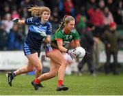 5 February 2022; Grainne Horan of Mullinahone LGF in action against Niamh Kerr of CLG Naomh Jude during the 2021 currentaccount.ie All-Ireland Ladies Junior Club Football Championship Final match between Mullinahone LGF, Tipperary and CLG Naomh Jude, Dublin at Baltinglass GAA in Baltinglass, Wicklow. Photo by Matt Browne/Sportsfile