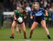 5 February 2022; Jennifer Brett of Mullinahone LGF in action against Aoife Keyes of CLG Naomh Jude during the 2021 currentaccount.ie All-Ireland Ladies Junior Club Football Championship Final match between Mullinahone LGF, Tipperary and CLG Naomh Jude, Dublin at Baltinglass GAA in Baltinglass, Wicklow. Photo by Matt Browne/Sportsfile