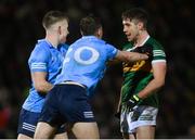 5 February 2022; Adrian Spillane of Kerry tussles with Seán Bugler, left, and Cameron McCormack of Dublin  during the Allianz Football League Division 1 match between Kerry and Dublin at Austin Stack Park in Tralee, Kerry. Photo by Stephen McCarthy/Sportsfile
