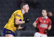 5 February 2022; Keelan Sexton of Clare celebrates after scoring his side's first goal during the Allianz Football League Division 2 match between Cork and Clare at Páirc Ui Chaoimh in Cork. Photo by Ben McShane/Sportsfile