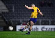 5 February 2022; Keelan Sexton of Clare shoots to score his side's first goal from a penalty during the Allianz Football League Division 2 match between Cork and Clare at Páirc Ui Chaoimh in Cork. Photo by Ben McShane/Sportsfile