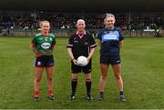 5 February 2022; Referee Barry Redmond with Molly Walsh captain of Mullinahone LGF and Aoife Keyes captain of CLG Naomh Jude before the 2021 currentaccount.ie All-Ireland Ladies Junior Club Football Championship Final match between Mullinahone LGF, Tipperary and CLG Naomh Jude, Dublin at Baltinglass GAA in Baltinglass, Wicklow. Photo by Matt Browne/Sportsfile