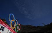 6 February 2022: A general view of Olympic rings before the Men's Downhill Skiing event on day two of the Beijing 2022 Winter Olympic Games at National Alpine Skiing Centre in Yanqing, China. Photo by Ramsey Cardy/Sportsfile