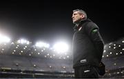 29 January 2022; Armagh manager Kieran McGeeney stands for the playing of the National Anthem during the Allianz Football League Division 1 match between Dublin and Armagh at Croke Park in Dublin. Photo by Stephen McCarthy/Sportsfile