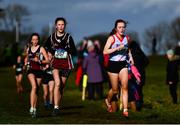 6 February 2022; Aine Gilhooly of Colaiste Chiaran Summerhill Athlone, Roscommon, right, and Myah Gallagher of Presentation College Tuam, Galway, competing in the intermediate girls event during the Irish Life Health Connacht Schools Cross Country at Bushfield in Loughrea, Galway. Photo by Ben McShane/Sportsfile