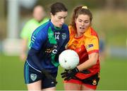 6 February 2022; Sinéad Aherne of St Sylvester's in action against Aoife Brody of Castlebar Mitchels during the 2021 currentaccount.ie All-Ireland Ladies Intermediate Club Football Championship Final match between Castlebar Mitchels, Mayo and St Sylvester's, Dublin at Duggan Park in Ballinasloe, Galway. Photo by Michael P Ryan/Sportsfile