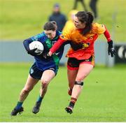 6 February 2022; Sinéad Aherne of St Sylvester's in action against Orla Conlon of Castlebar Mitchels during the 2021 currentaccount.ie All-Ireland Ladies Intermediate Club Football Championship Final match between Castlebar Mitchels, Mayo and St Sylvester's, Dublin at Duggan Park in Ballinasloe, Galway. Photo by Michael P Ryan/Sportsfile