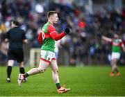 6 February 2022; Ryan O'Donoghue of Mayo celebrates after scoring his side's first goal during the Allianz Football League Division 1 match between Monaghan and Mayo at St Tiernach's Park in Clones, Monaghan. Photo by David Fitzgerald/Sportsfile