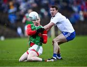 6 February 2022; Ryan O'Donoghue of Mayo in action against Ryan Wylie of Monaghan during the Allianz Football League Division 1 match between Monaghan and Mayo at St Tiernach's Park in Clones, Monaghan. Photo by David Fitzgerald/Sportsfile