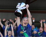 6 February 2022; St Sylvester's captain Dannielle Lawless lifts the cup after the 2021 currentaccount.ie All-Ireland Ladies Intermediate Club Football Championship Final match between Castlebar Mitchels, Mayo and St Sylvester's, Dublin at Duggan Park in Ballinasloe, Galway. Photo by Michael P Ryan/Sportsfile