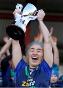 6 February 2022; St Sylvester's captain Dannielle Lawless lifts the cup after the 2021 currentaccount.ie All-Ireland Ladies Intermediate Club Football Championship Final match between Castlebar Mitchels, Mayo and St Sylvester's, Dublin at Duggan Park in Ballinasloe, Galway. Photo by Michael P Ryan/Sportsfile