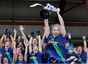 6 February 2022; St Sylvester's captain Dannielle Lawless lifts the cup after the 2021 currentaccount.ie All-Ireland Ladies Intermediate Club Football Championship Final match between Castlebar Mitchels, Mayo and St Sylvester's, Dublin at Duggan Park in Ballinasloe, Galway. Photo by Michael P Ryan/Sportsfile