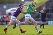 6 February 2022; Dan Morrissey of Limerick is tackled by Mikie Dwyer of Wexford during the Allianz Hurling League Division 1 Group A match between Wexford and Limerick at Chadwicks Wexford Park in Wexford. Photo by Ray McManus/Sportsfile