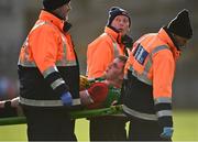 6 February 2022; Eoghan McLaughlin of Mayo is carried off on a stretcher during the Allianz Football League Division 1 match between Monaghan and Mayo at St Tiernach's Park in Clones, Monaghan. Photo by David Fitzgerald/Sportsfile